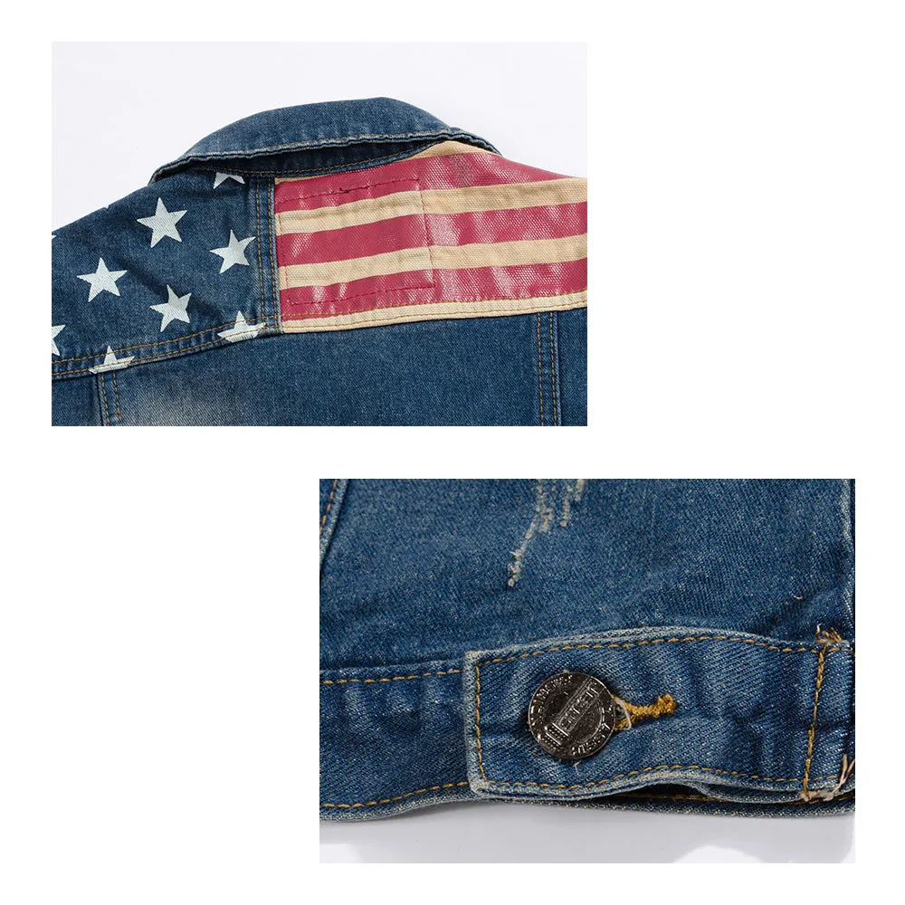 Retro Patriotic Distressed Denim Vest