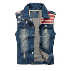 Retro Patriotic Distressed Denim Vest