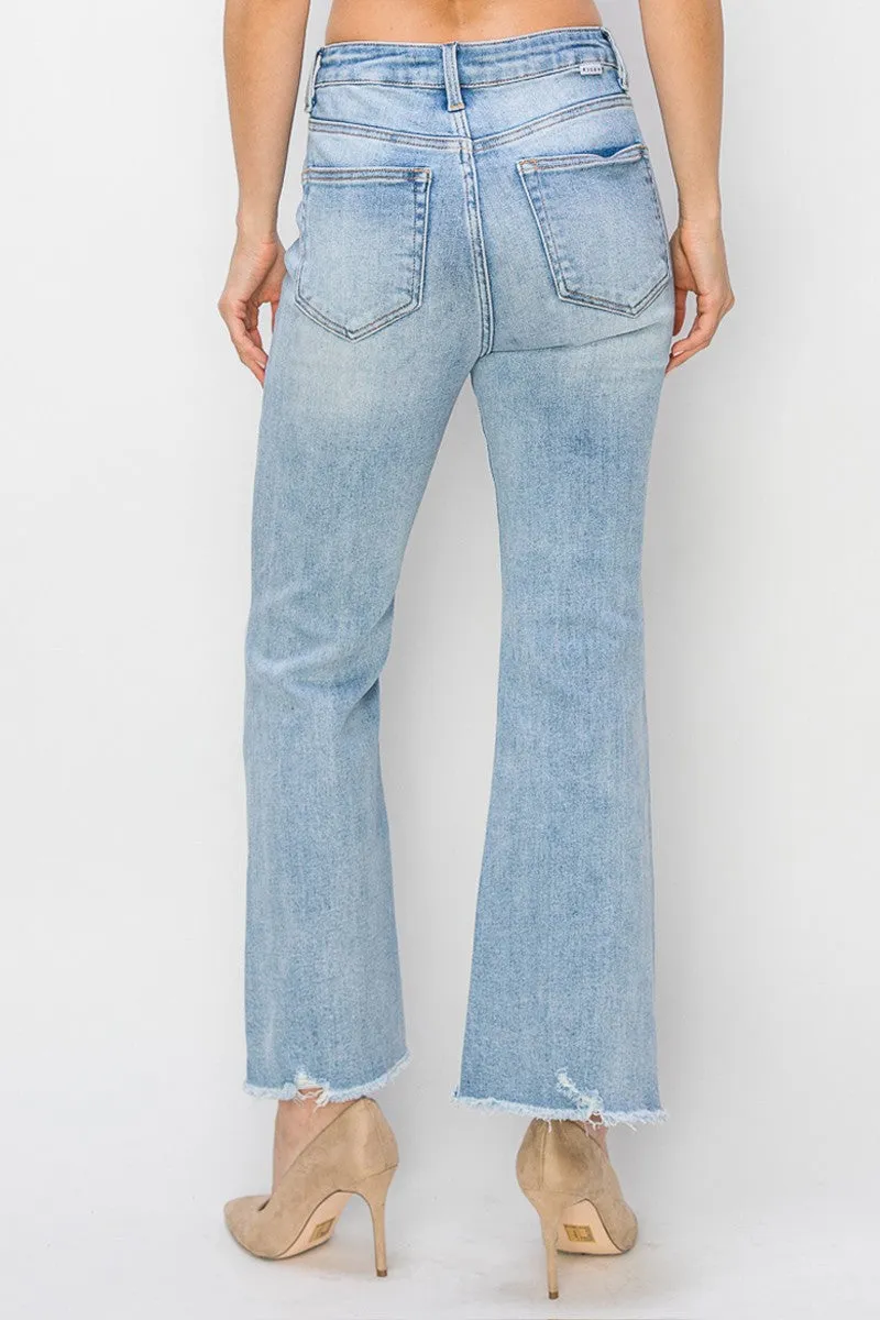 Risen Jeans - High Rise Side Step Hem Crop Flare Jeans - RDP5591