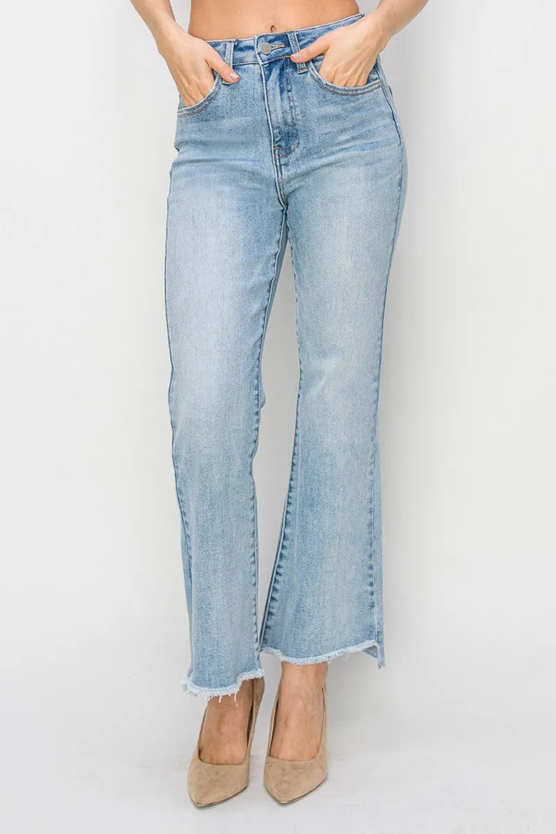 Risen Jeans - High Rise Side Step Hem Crop Flare Jeans - RDP5591