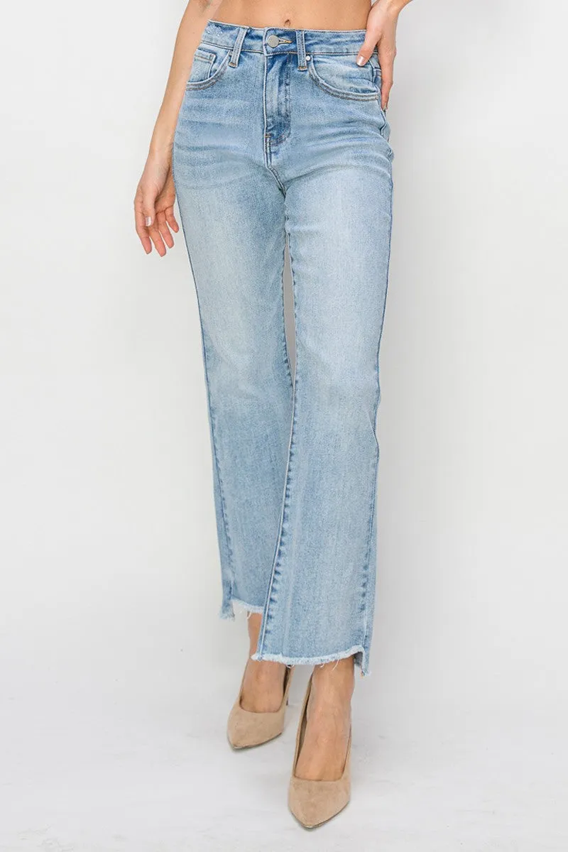 Risen Jeans - High Rise Side Step Hem Crop Flare Jeans - RDP5591