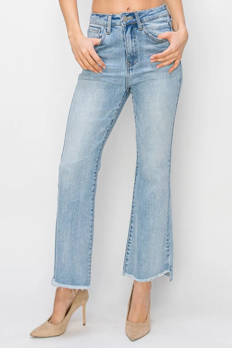 Risen Jeans - High Rise Side Step Hem Crop Flare Jeans - RDP5591