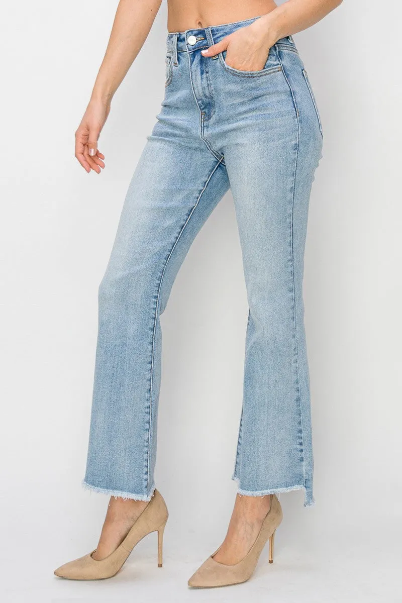 Risen Jeans - High Rise Side Step Hem Crop Flare Jeans - RDP5591