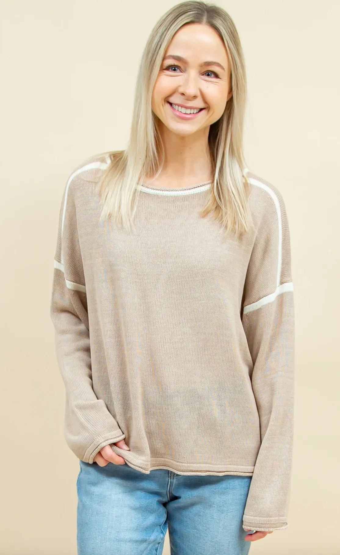 Round Neck Contrast Sweater