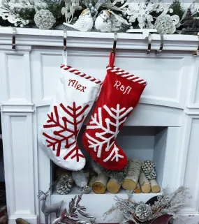 Scandinavian Large 23" Personalized Christmas Stocking Christmas Snowflake Modern Minimalist Red White Candy Cane Stripes