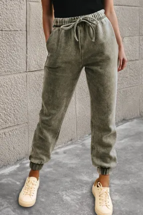 Seagrass Retro Mineral Wash Drawstring High Waist Joggers