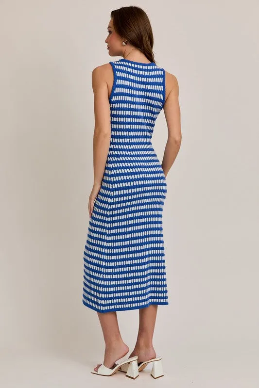 Seaside Round Neck Striped Midi Dress