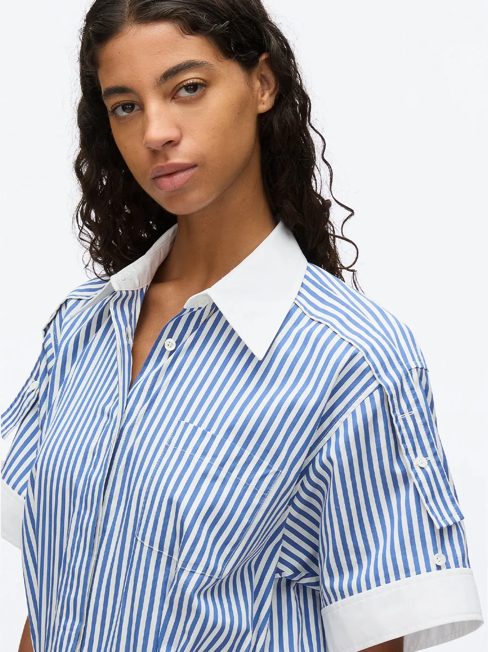 Shirt Combo Dress With Pleated Skirt (Blue Multi-Midnight)