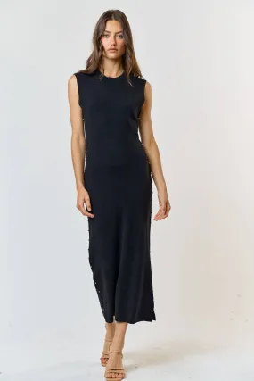Side Stud Black Sweater Dress