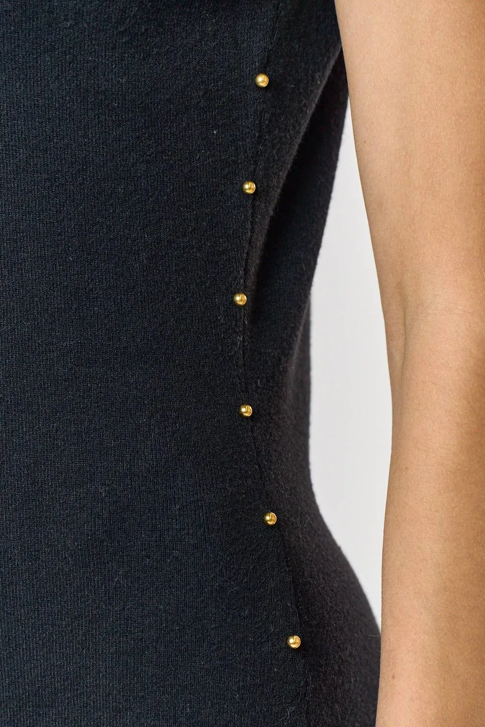 Side Stud Black Sweater Dress