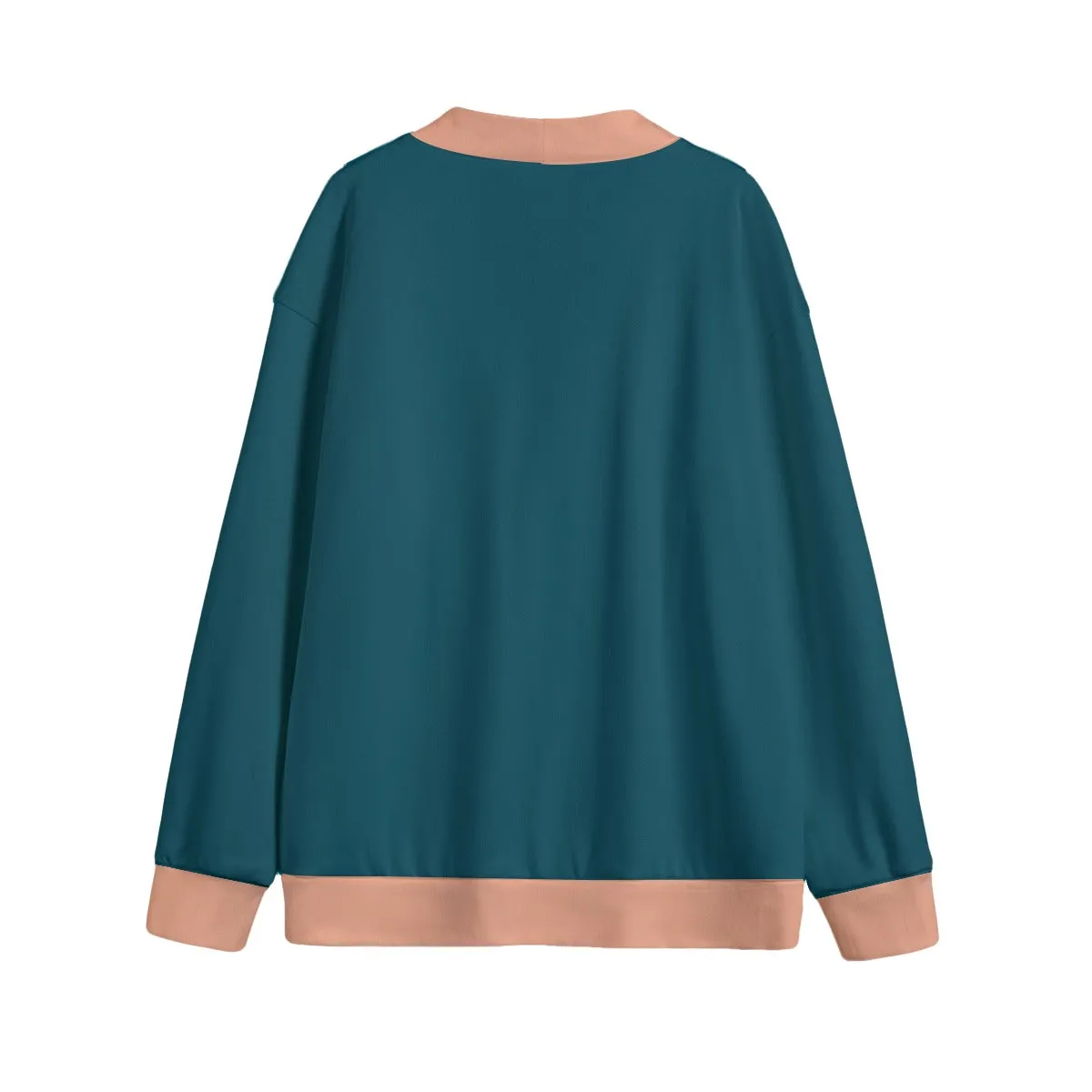 Sixty Eight 93 Logo White Dark Teal & Peach Unisex V-Neck Knitted Fleece Cardigan