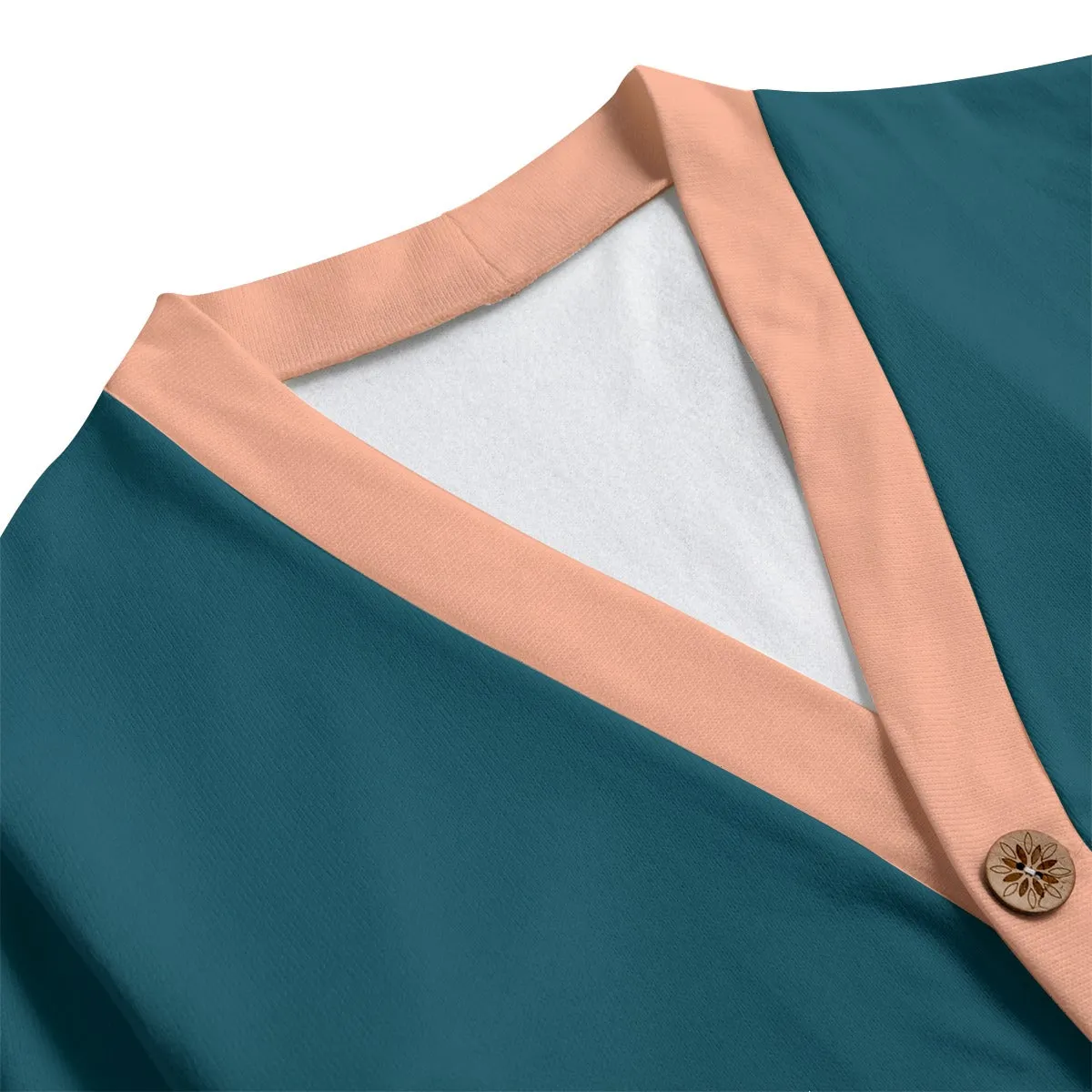 Sixty Eight 93 Logo White Dark Teal & Peach Unisex V-Neck Knitted Fleece Cardigan