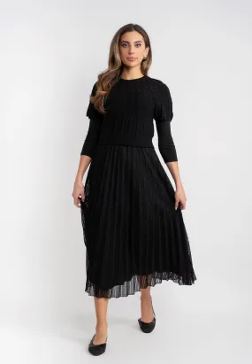 skirt lace pleated - black