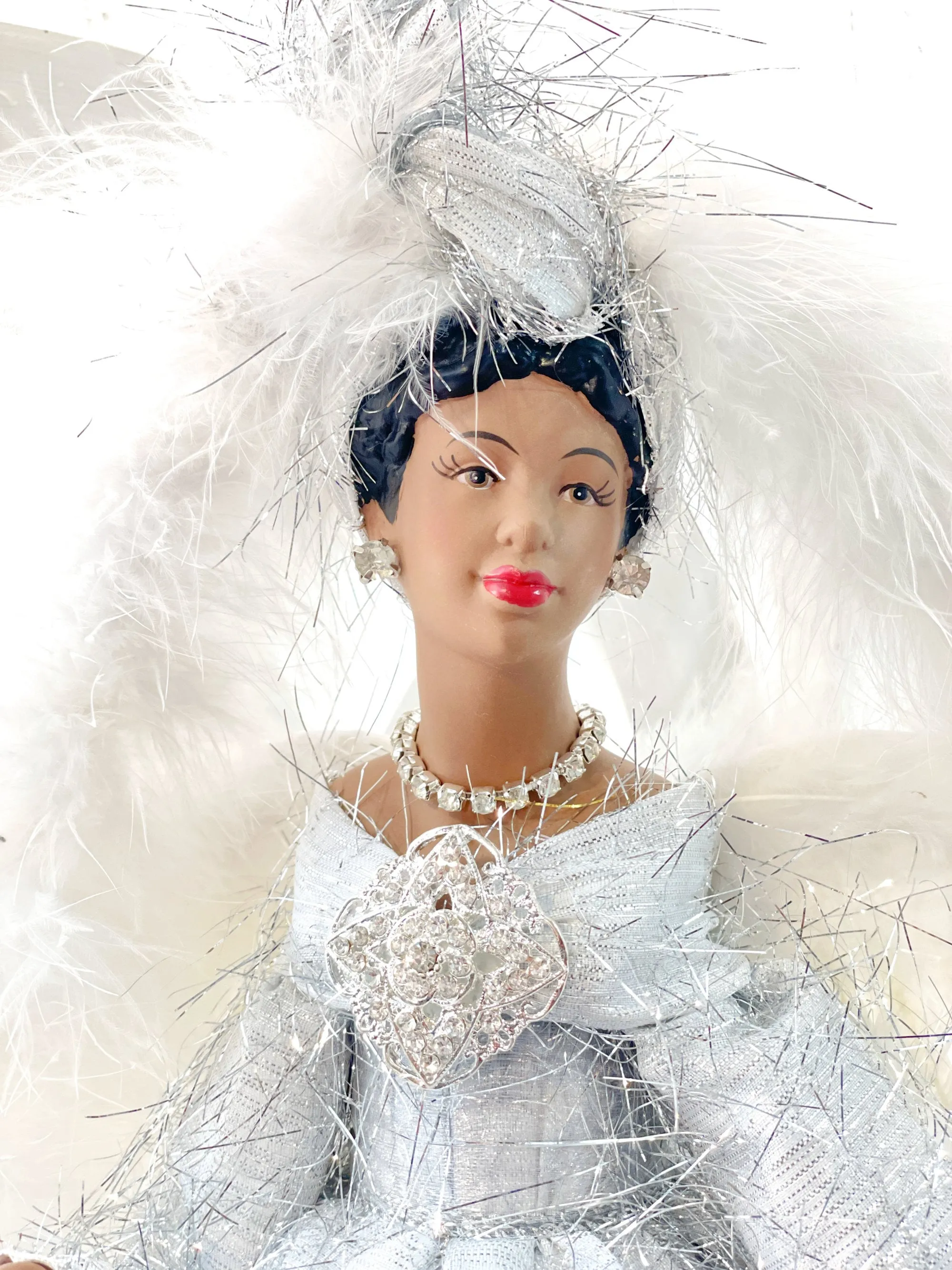 SOLD Large 18 Inch Christmas Angel Treetopper Mantle Sized Silver Holiday Home or Office Decoration African American Silver Tree Top Angel