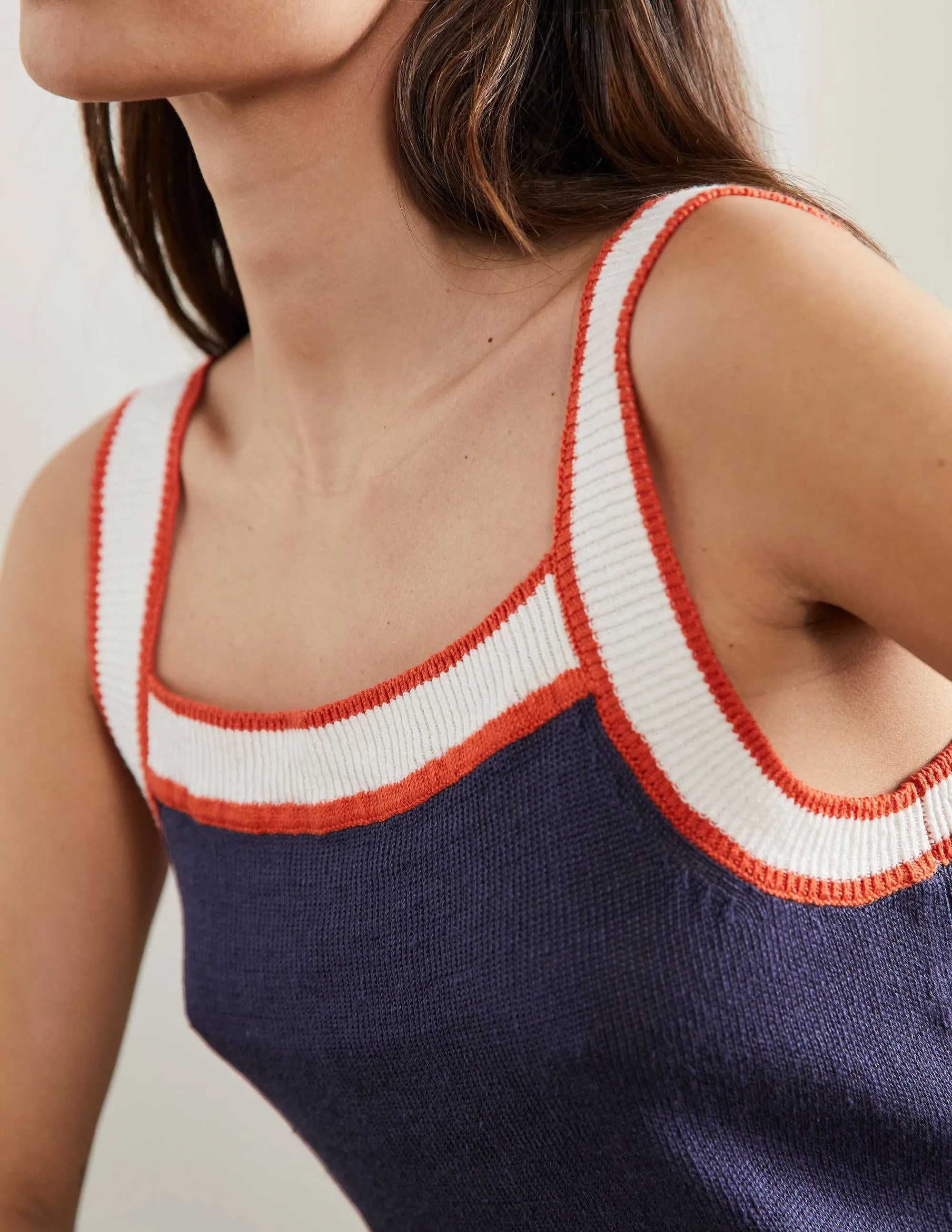 Square Neck Linen Vest-Navy