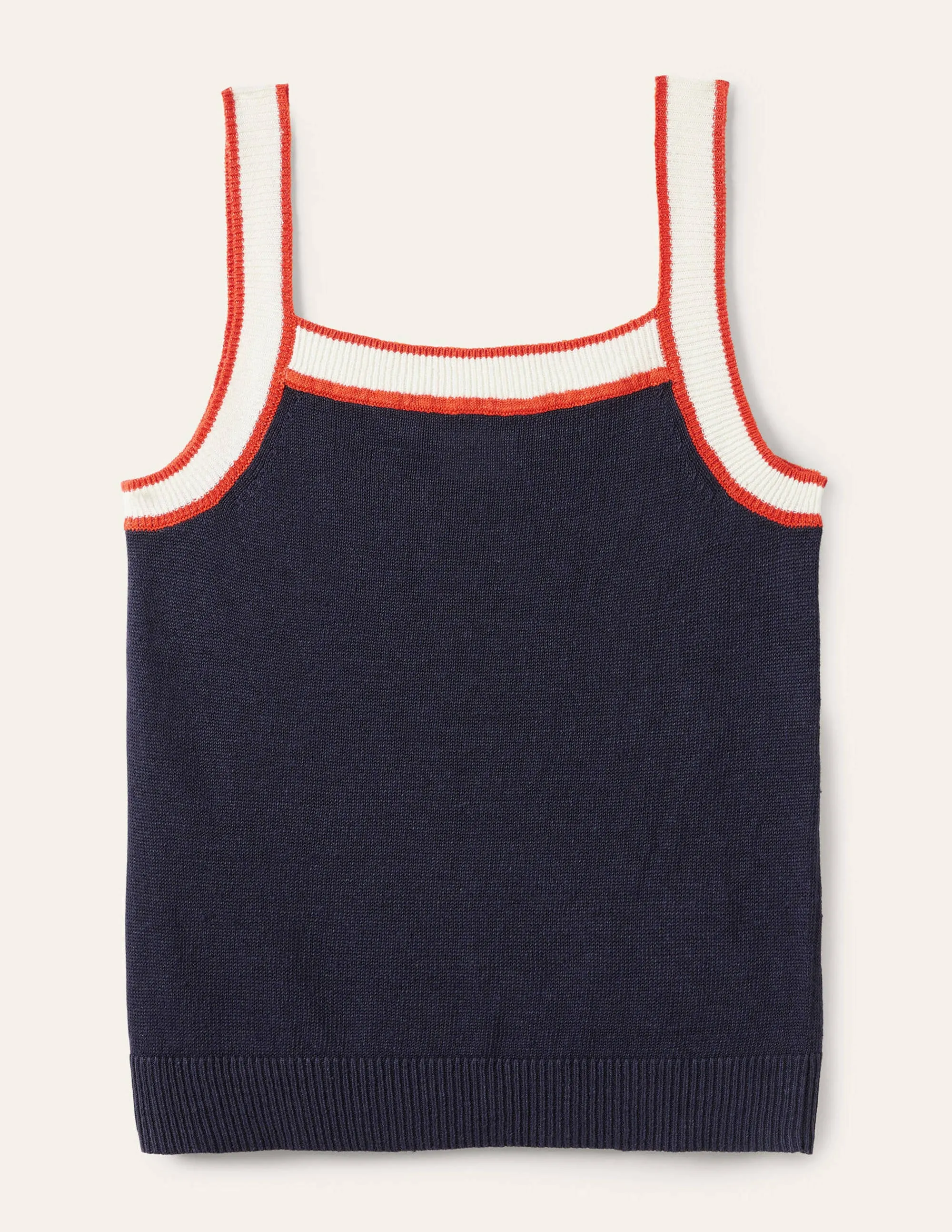 Square Neck Linen Vest-Navy
