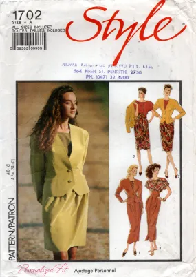 Style 1702 Womens High Waisted Wide Band Wrap Skirt Top & Jacket 1990s Vintage Sewing Pattern Size 8 - 16 UNCUT Factory Folded