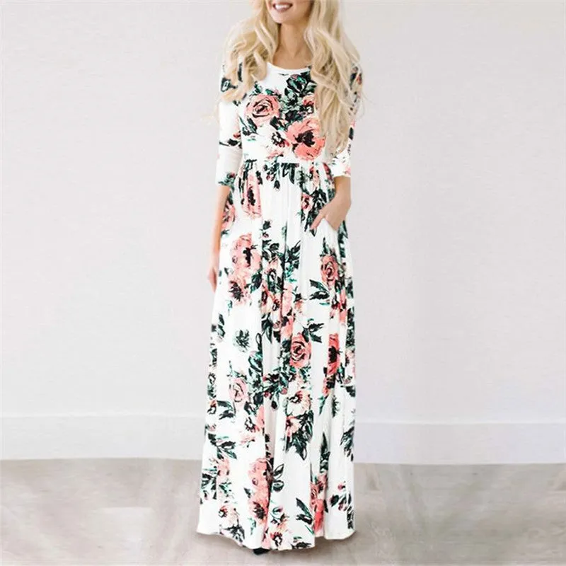 Summer Floral Print Boho Beach Dress