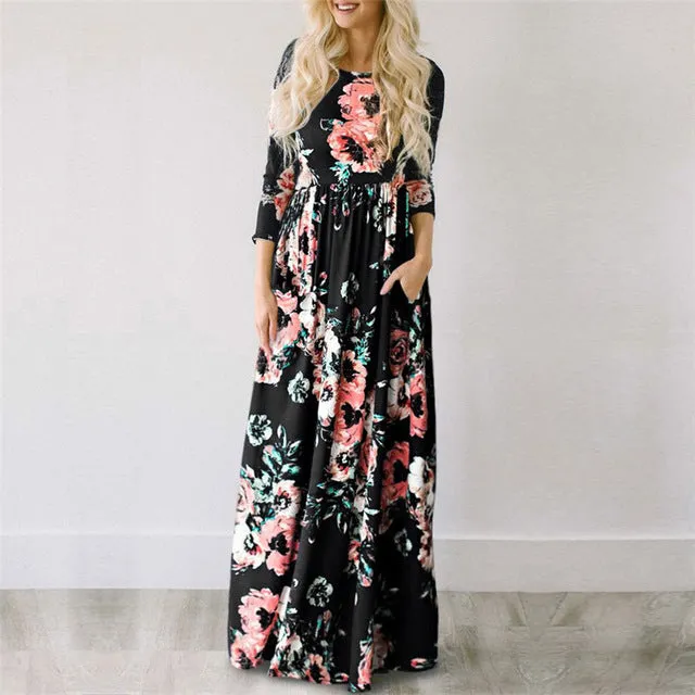 Summer Floral Print Boho Beach Dress