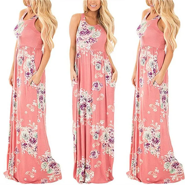 Summer Floral Print Boho Beach Dress