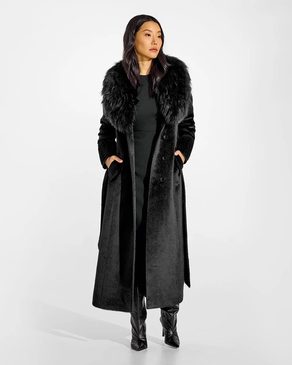 Suri Alpaca Maxi Coat with Alpaca Shearling Collar