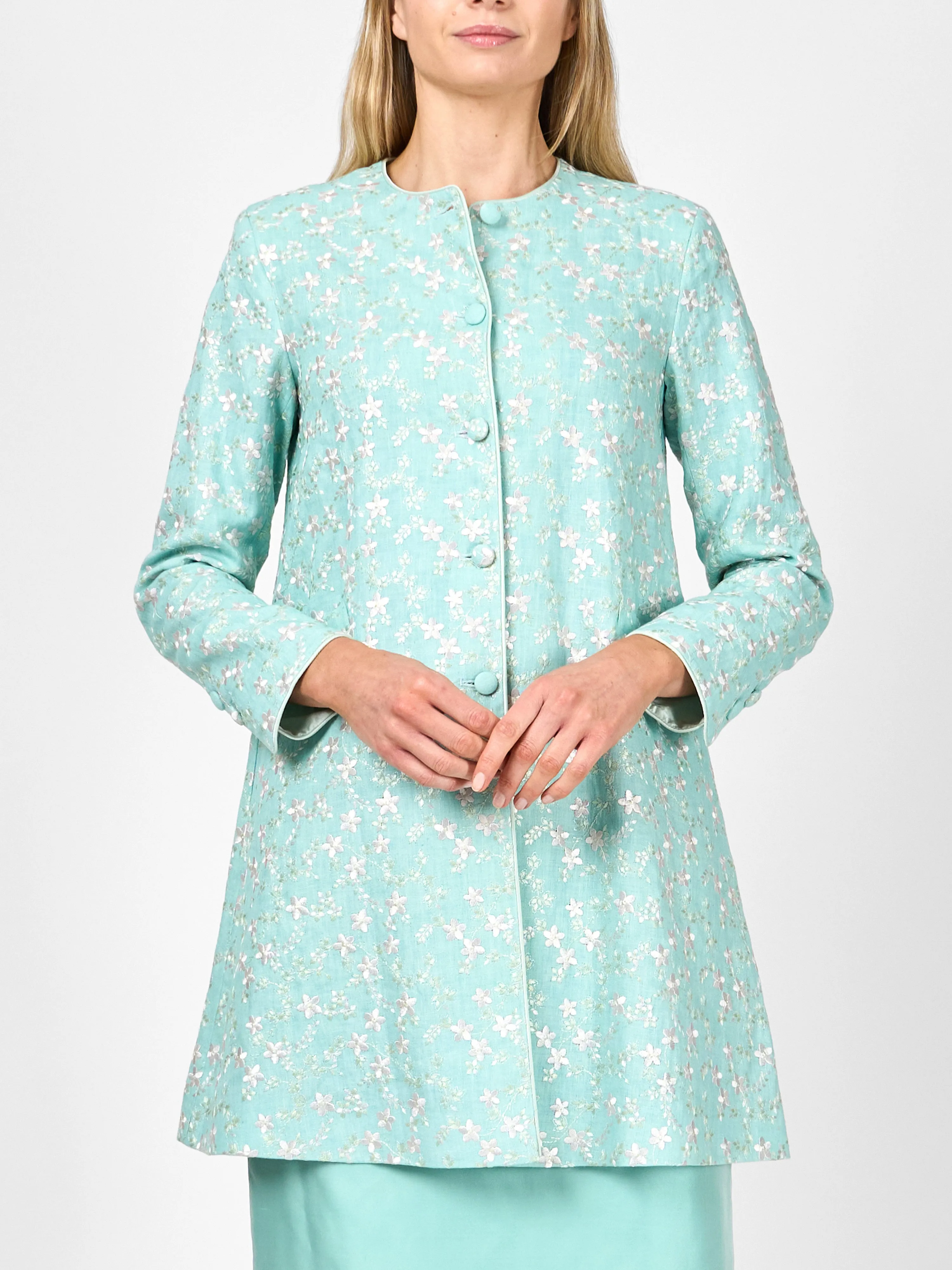 Swing Jacket Long Sleeve Aqua Lagoon Finborough linen