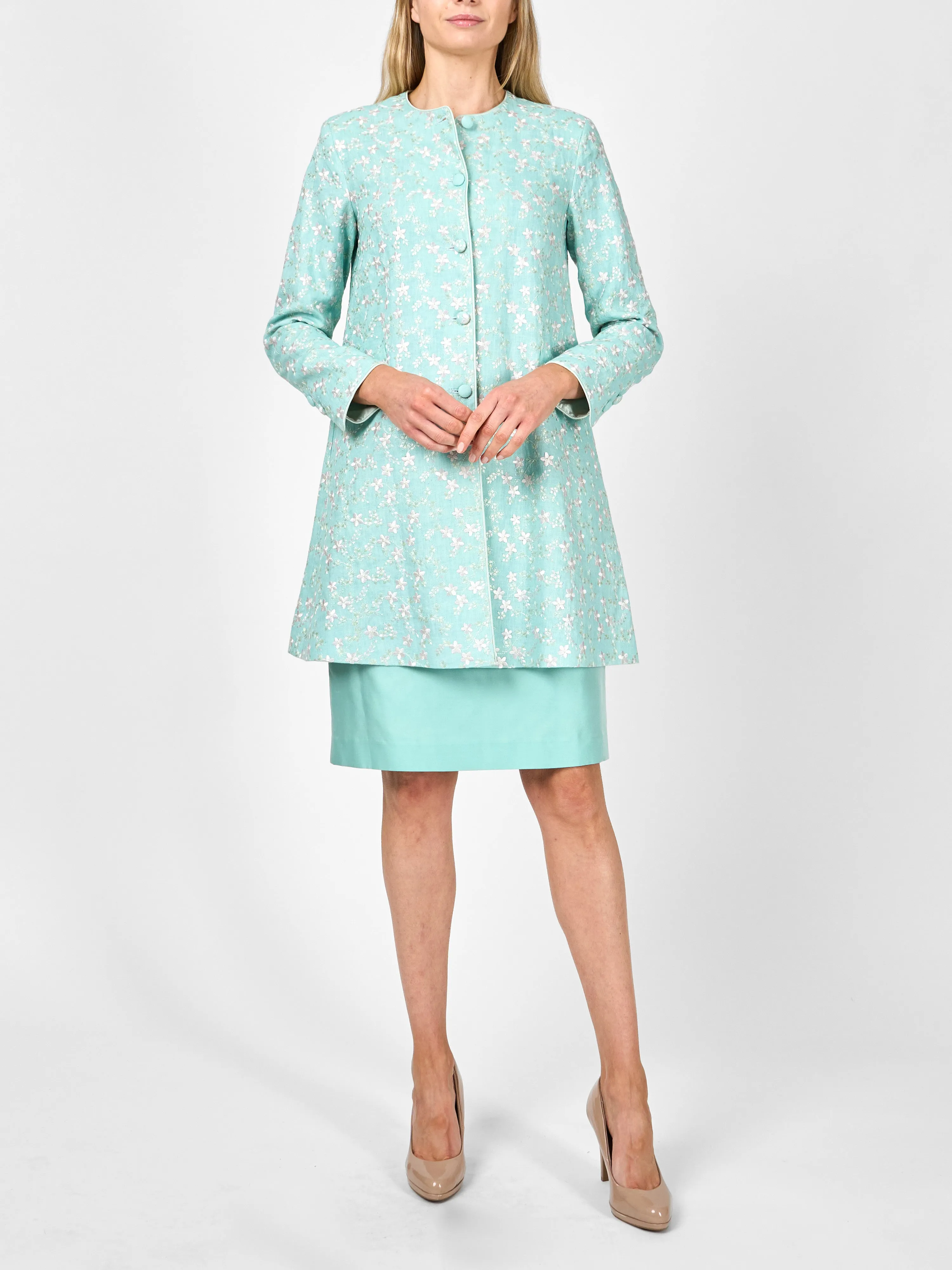 Swing Jacket Long Sleeve Aqua Lagoon Finborough linen