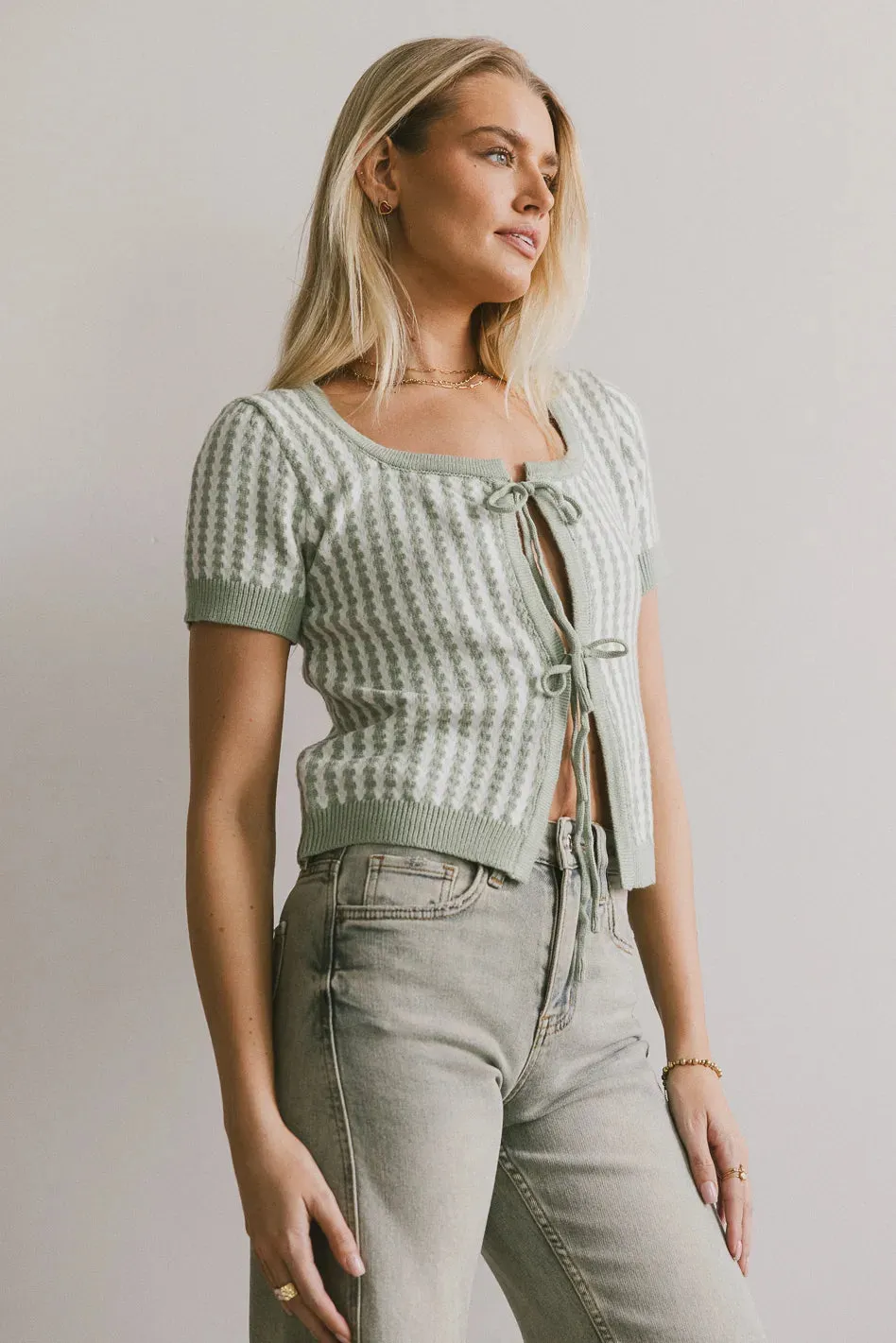 Teddy Tie Front Cardigan in Sage