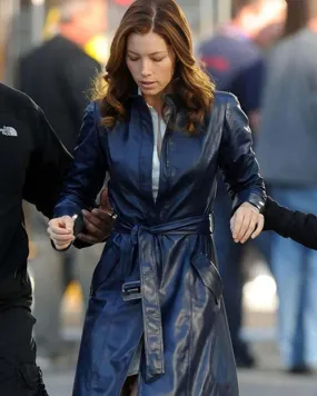 The A-Team Jessica Biel Sosa Blue Leather Coat