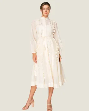 The Sandra: Button Up Ivory Flower Detailed Maxi Dress
