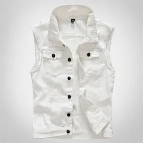 Trendy White Distressed Denim Vest