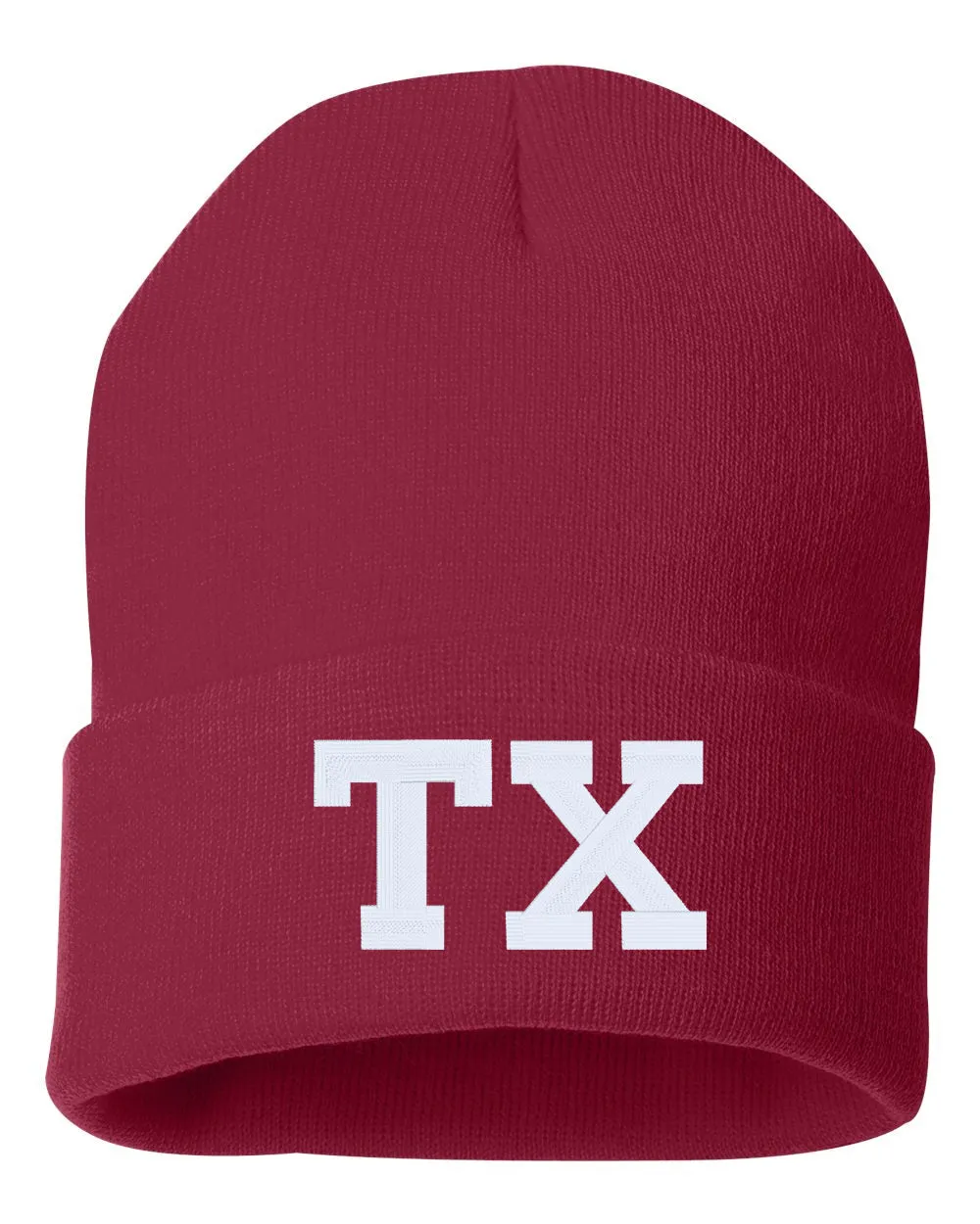 TX State Abbreviation Embroidered Cuffed Beanie Hat