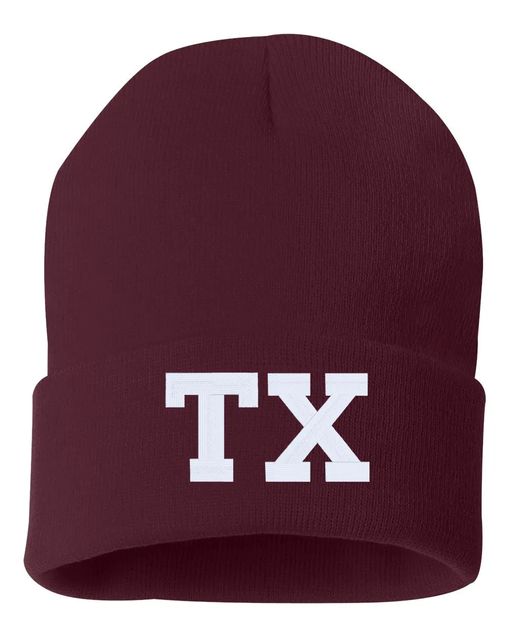 TX State Abbreviation Embroidered Cuffed Beanie Hat