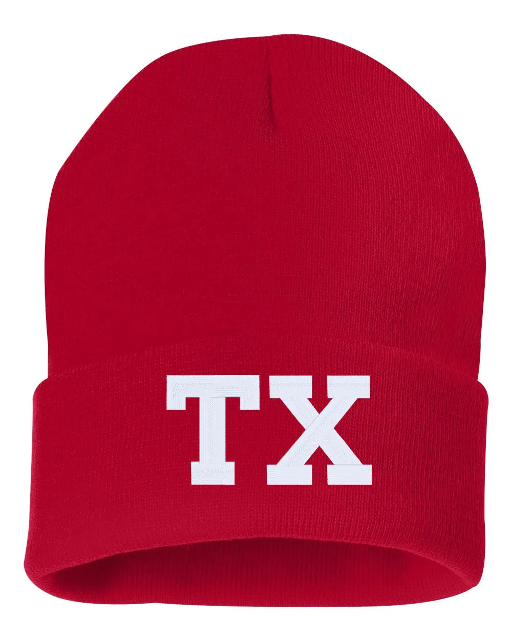 TX State Abbreviation Embroidered Cuffed Beanie Hat