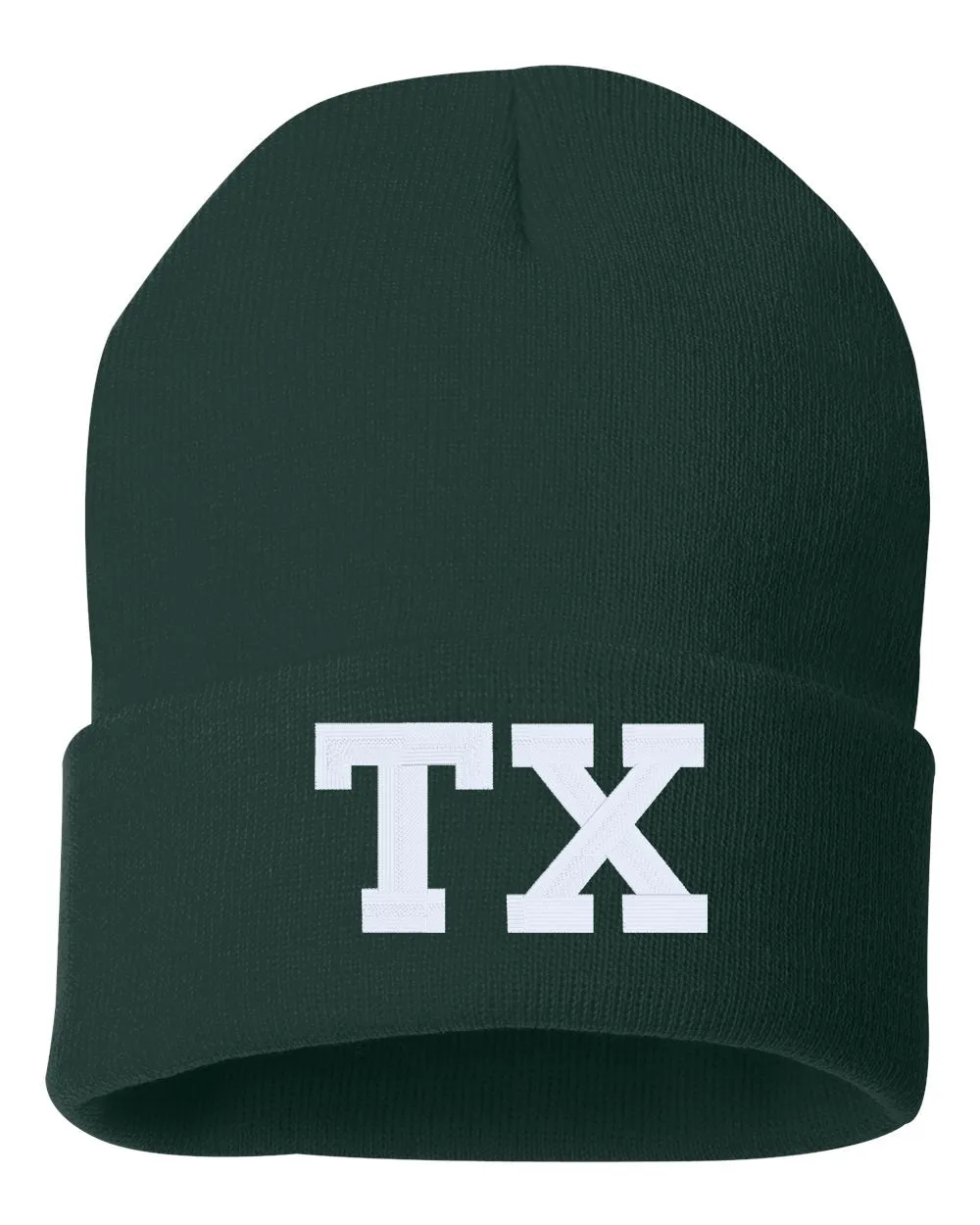 TX State Abbreviation Embroidered Cuffed Beanie Hat