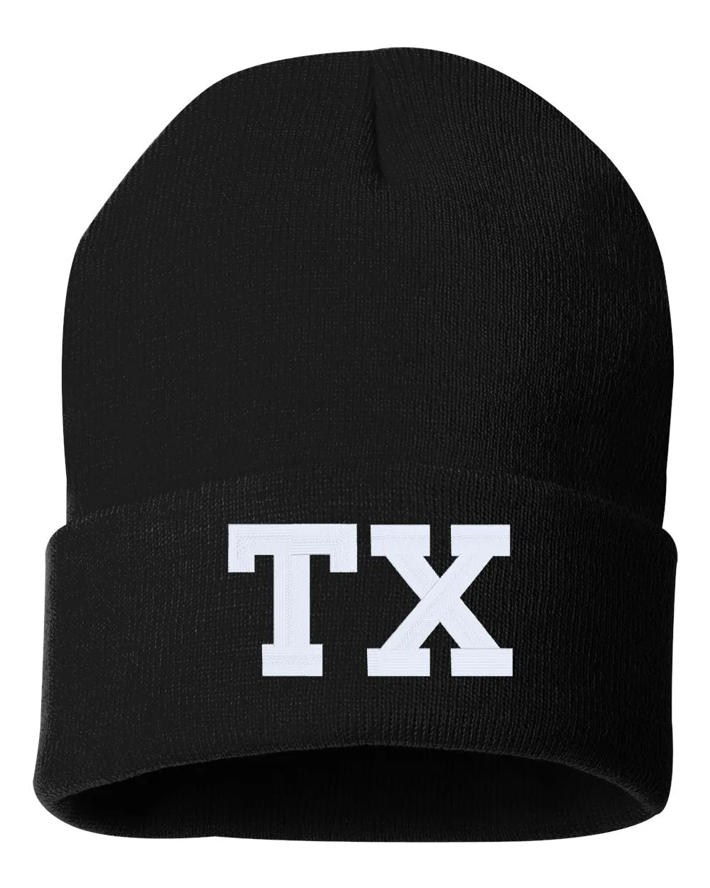 TX State Abbreviation Embroidered Cuffed Beanie Hat
