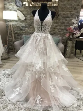 v neck tulle lace long prom dress, evening dress       fg6169