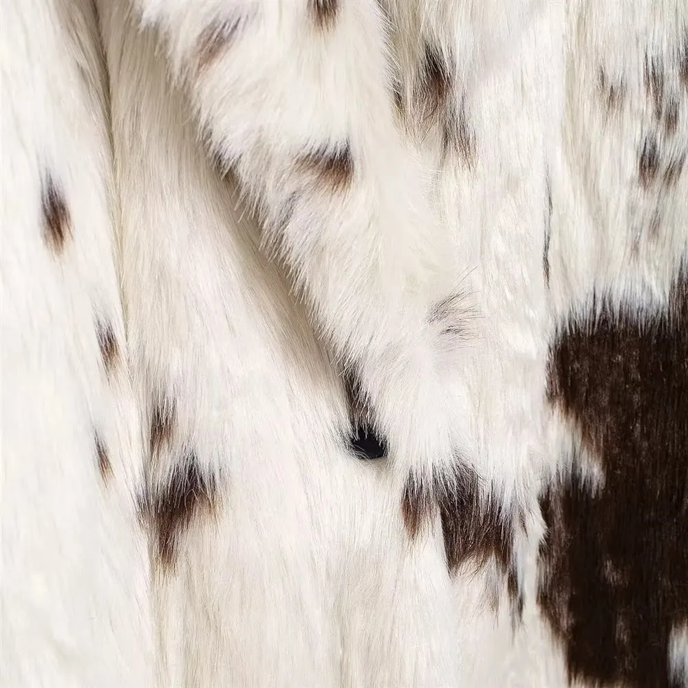 Valerina Spotted Pattern Faux Fur Maxi Coat