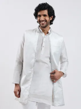 VASTRAMAY Men's Silver Cotton Blend Nehru Jacket