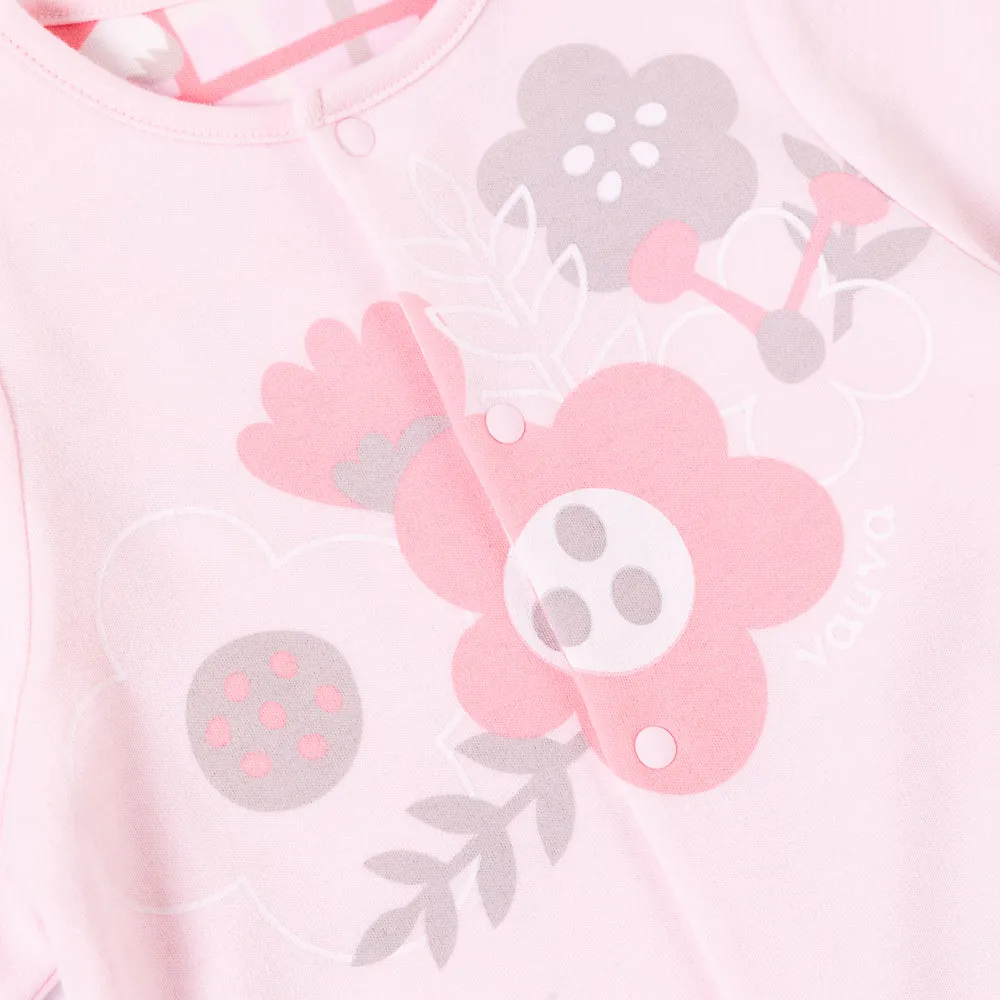 Vauva Baby Girls Flowers 2 Way Long Sleeves Bodysuit and Robe - Pink