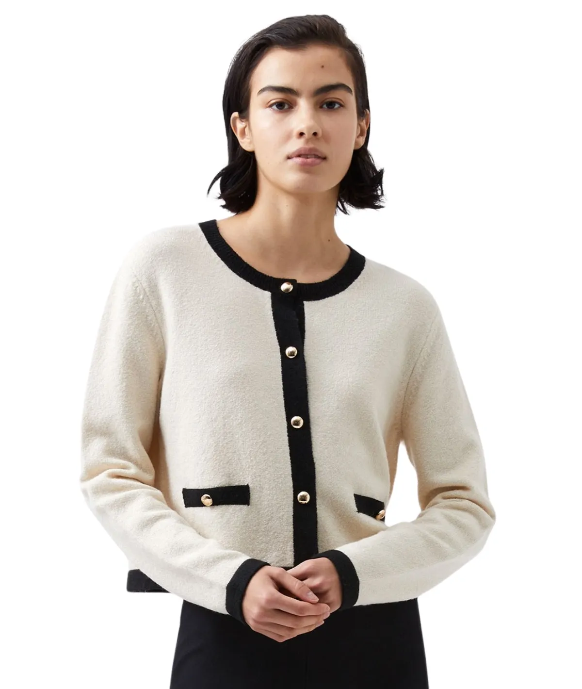 Vhari Contrast Cardigan- Classic Cream/Black