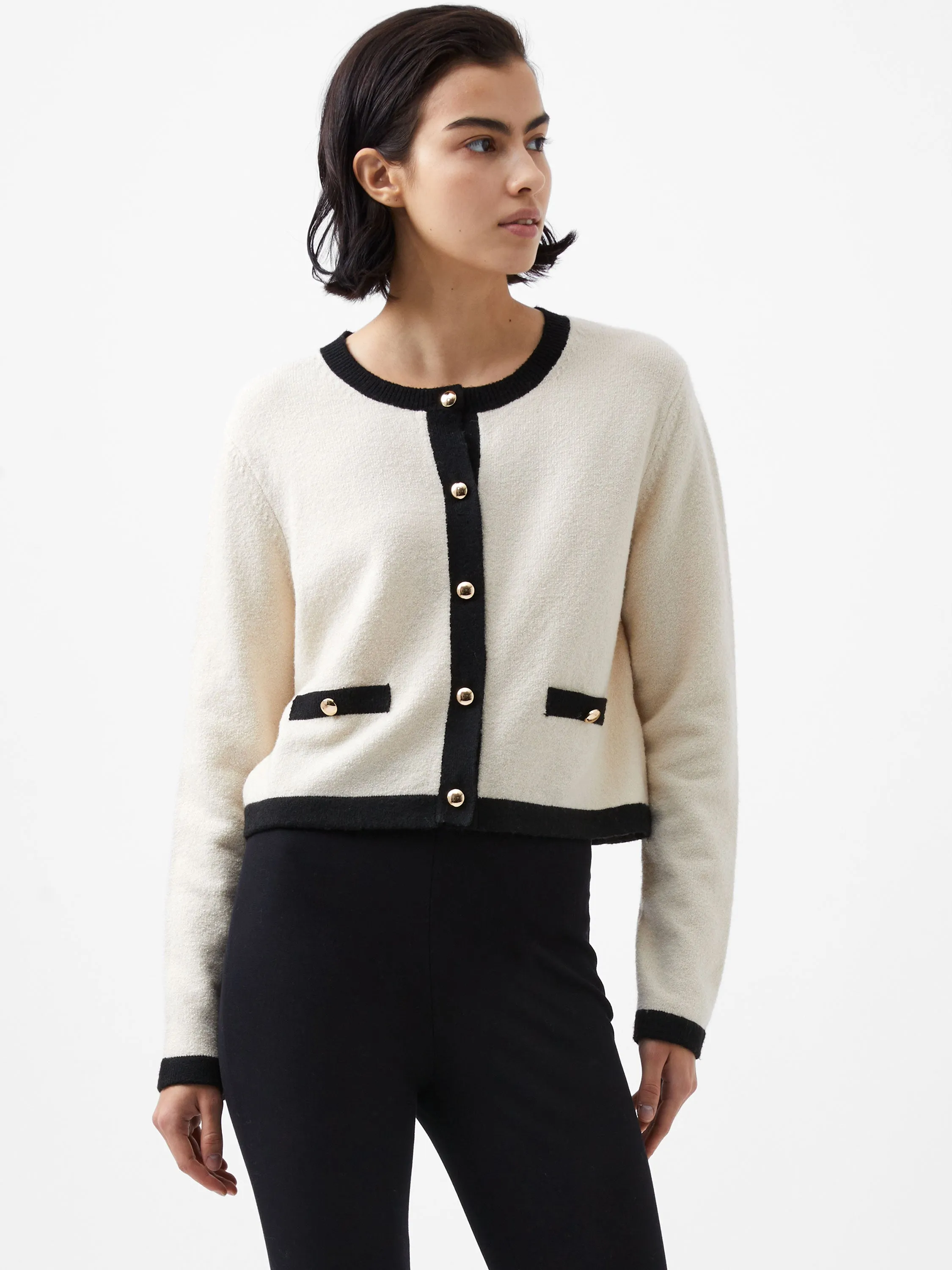 Vhari Contrast Cardigan- Classic Cream/Black