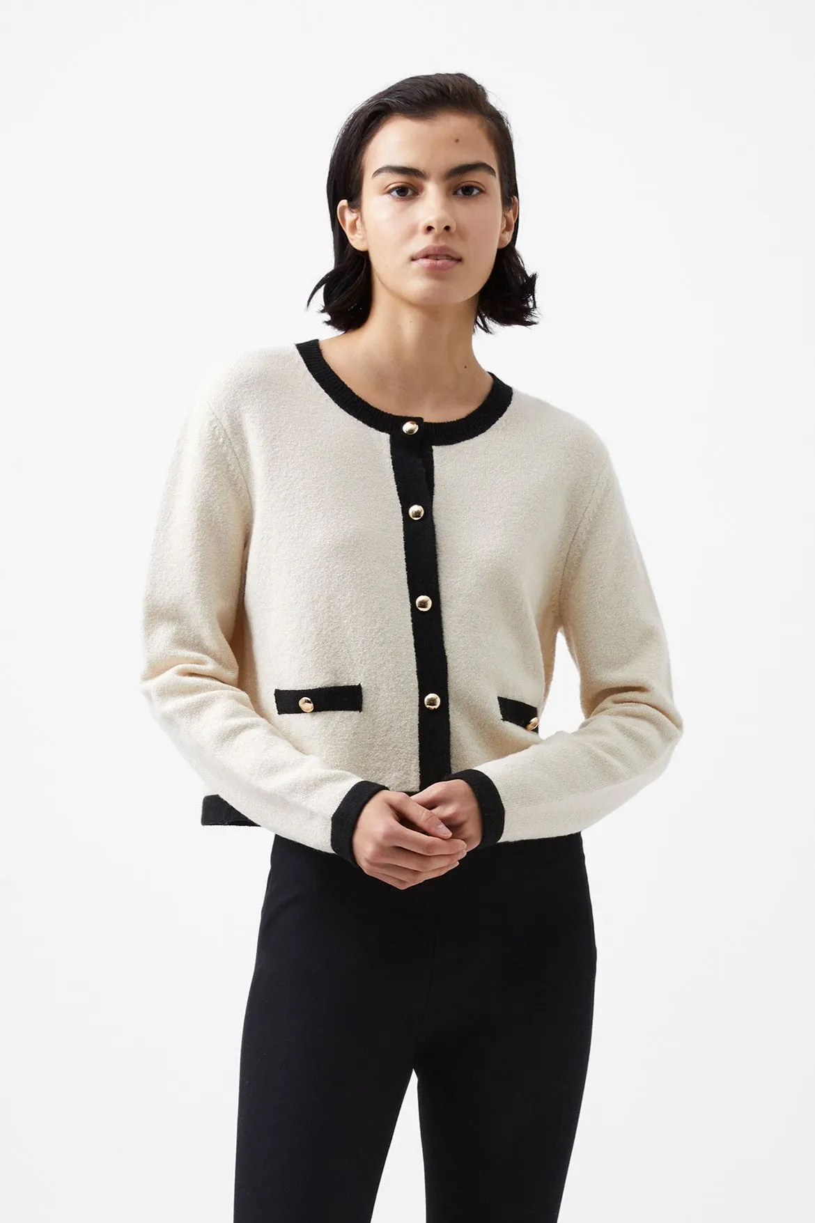 Vhari Contrast Cardigan- Classic Cream/Black