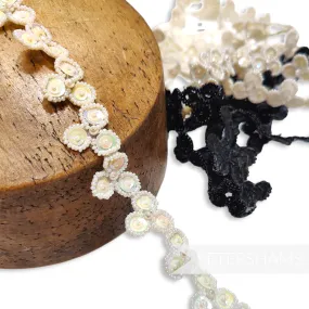 Vintage 1940s Handmade 20mm French Beaded, Pearl & Sequin Circular Trim - 50cm