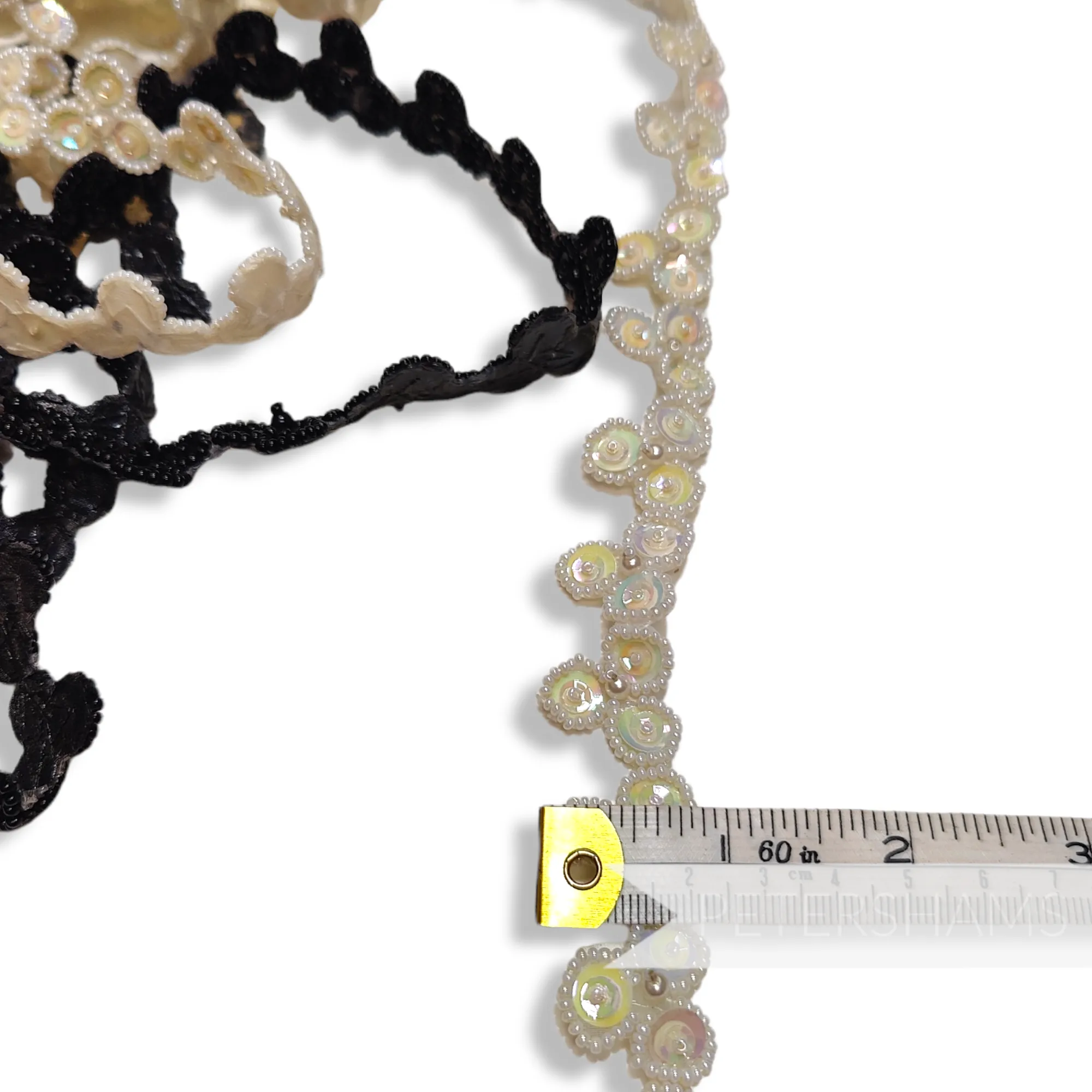 Vintage 1940s Handmade 20mm French Beaded, Pearl & Sequin Circular Trim - 50cm