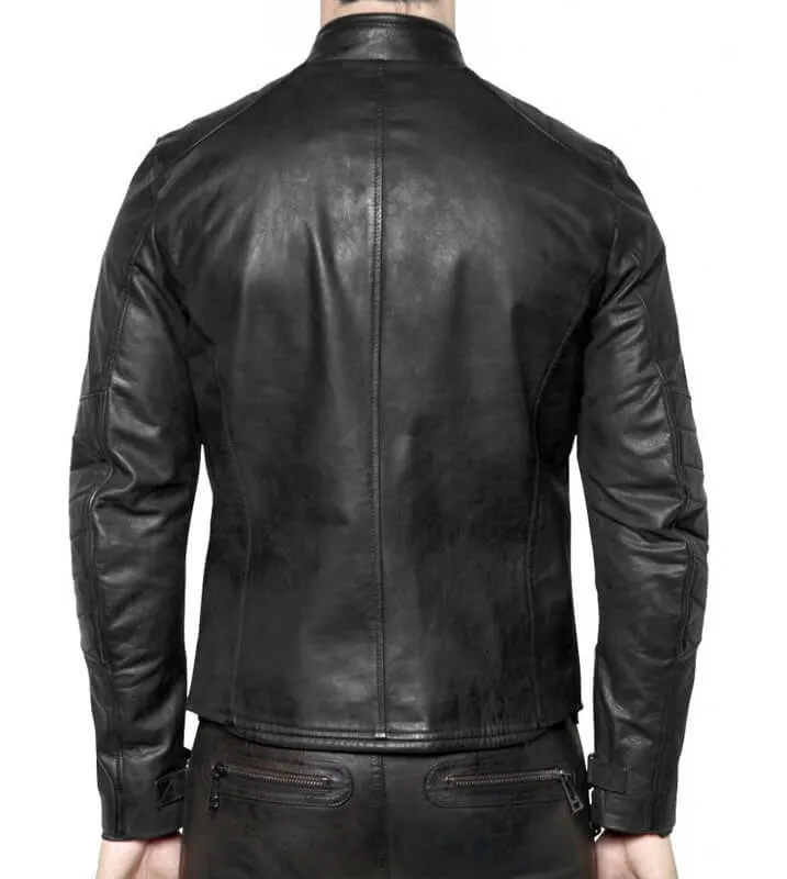 Vintage Black Leather Biker Jacket for Men