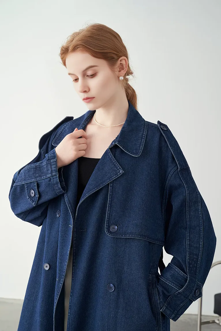 Vintage Double Breasted Denim Trench Coat