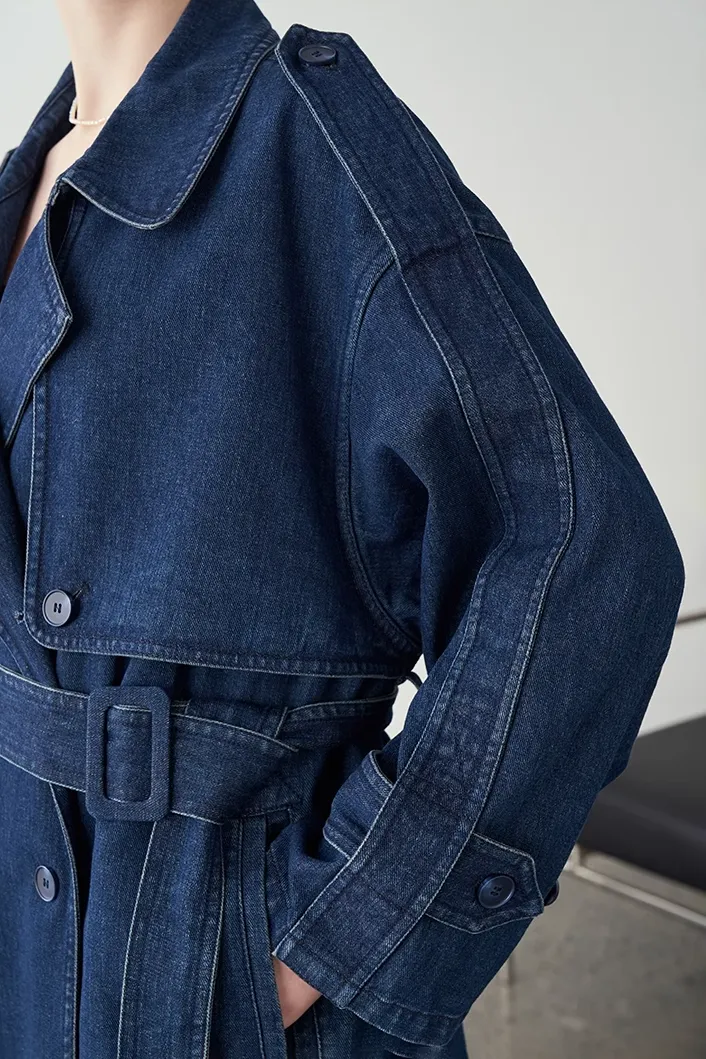 Vintage Double Breasted Denim Trench Coat