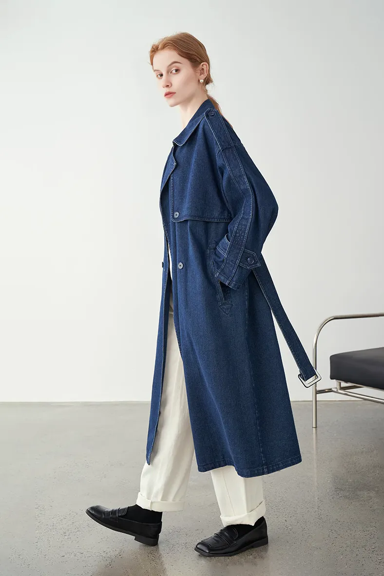 Vintage Double Breasted Denim Trench Coat
