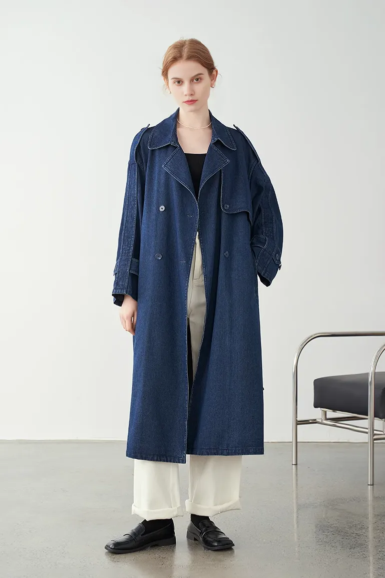 Vintage Double Breasted Denim Trench Coat